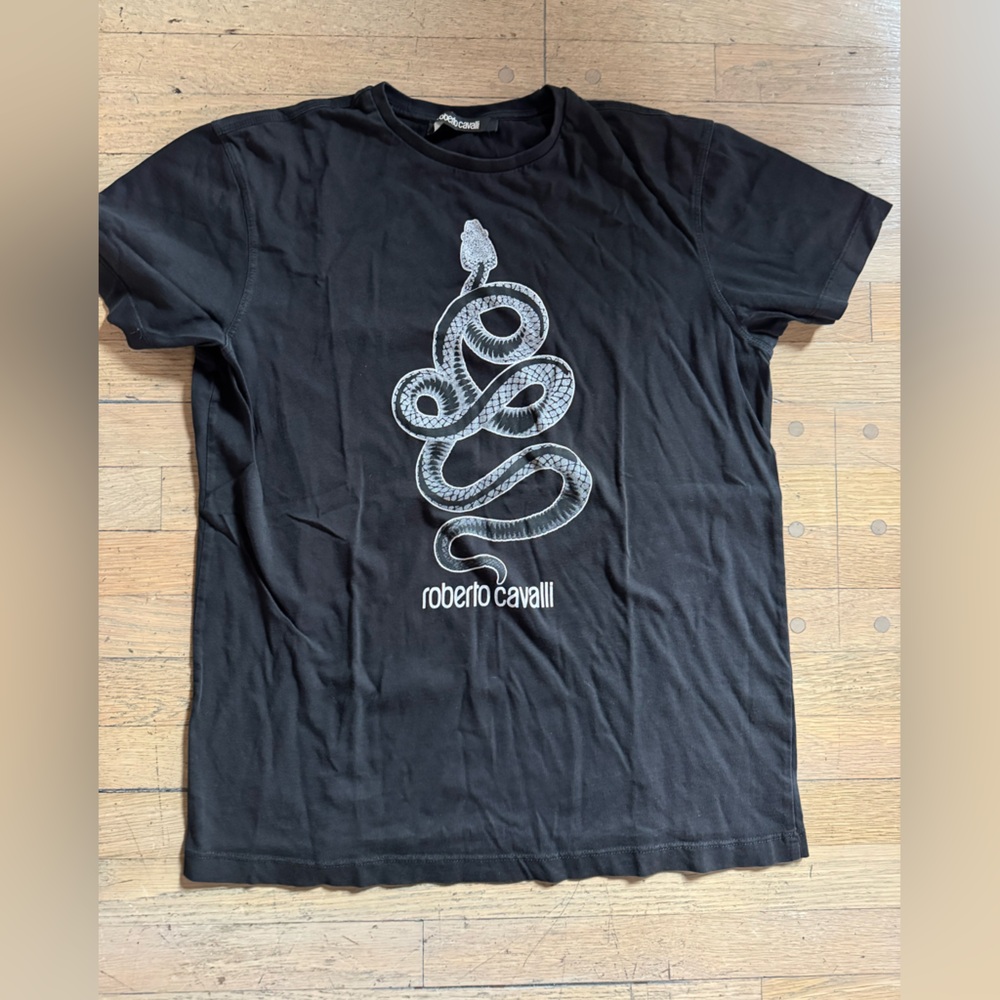 Roberto Cavalli Black Shirt with Silver Snake Design